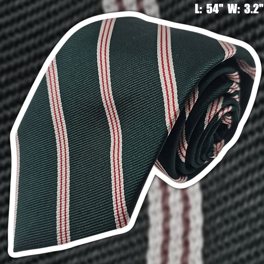 Hathaway Mens Tie Christmas Green Red Stripe 100% Silk Repp Silk Made in USA 54"